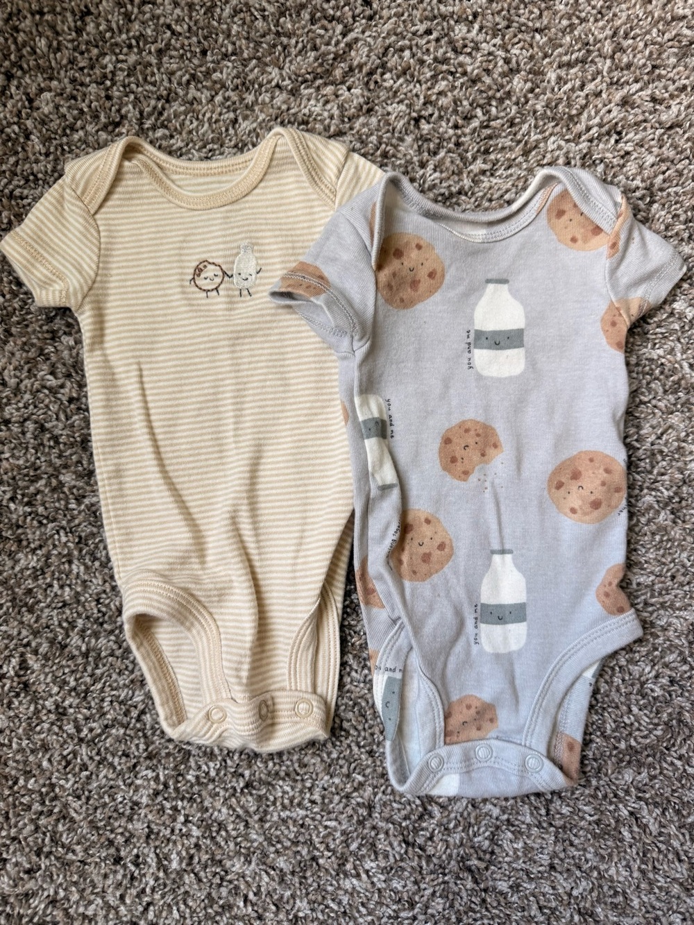 Carter's Beige Striped & Light Gray Cookies & Milk Short-Sleeve One-Pieces